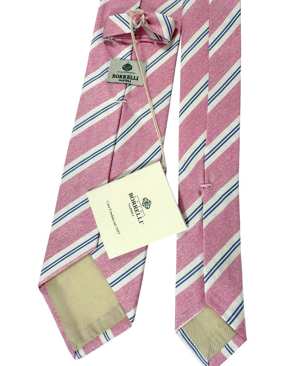 Luigi Borrelli Silk Tie Pink Royal Blue Stripes SALE