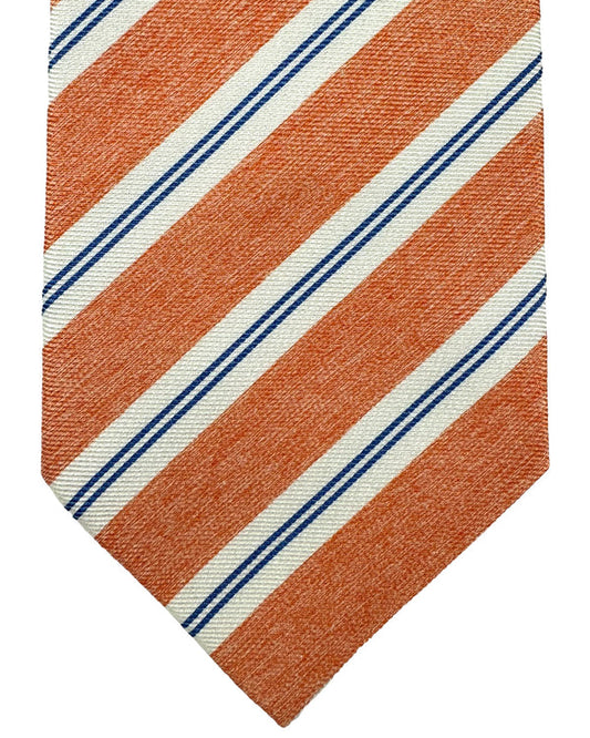 Luigi Borrelli Silk Tie Orange Royal Blue Stripes SALE
