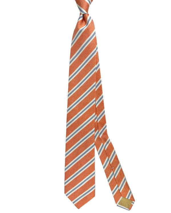 Luigi Borrelli Silk Tie Orange Royal Blue Stripes SALE
