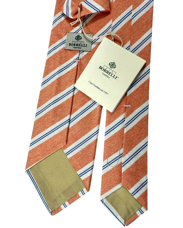 Luigi Borrelli Silk Tie Orange Royal Blue Stripes SALE
