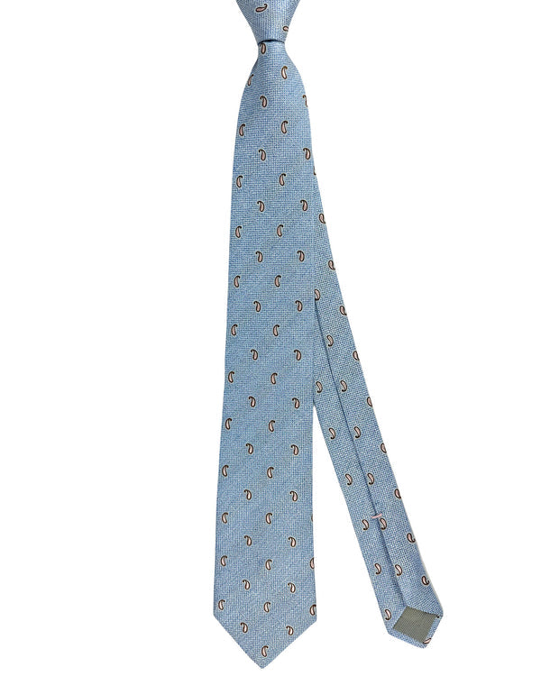 Luigi Borrelli Silk Tie Blue Silver Mini Paisley SALE