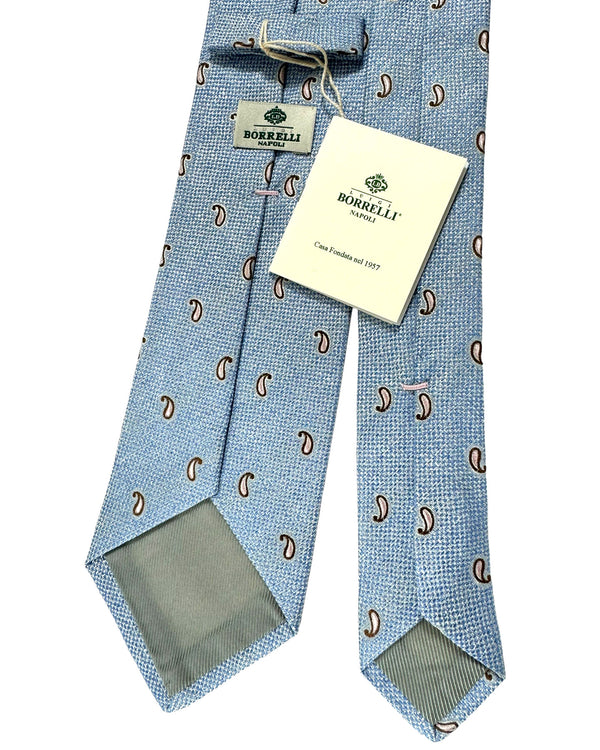 Luigi Borrelli Silk Tie Blue Silver Mini Paisley SALE