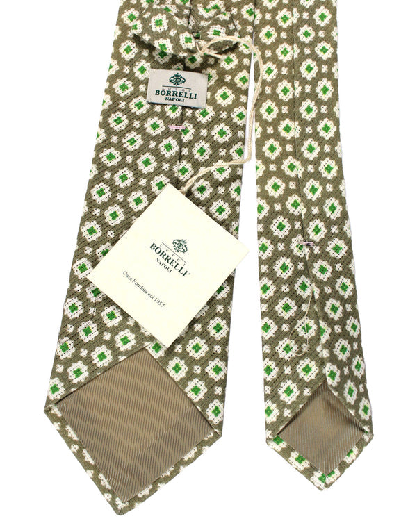Luigi Borrelli Silk Tie Gray Green Medallions SALE