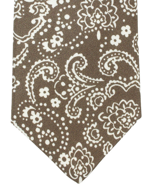 Luigi Borrelli Silk Tie Taupe White Ornamental SALE