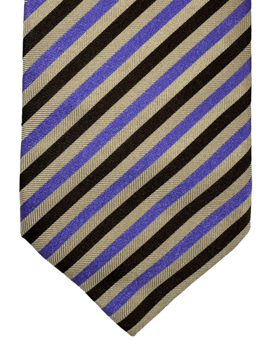 Luigi Borrelli Silk Tie Taupe-Gray Brown Purple Stripes