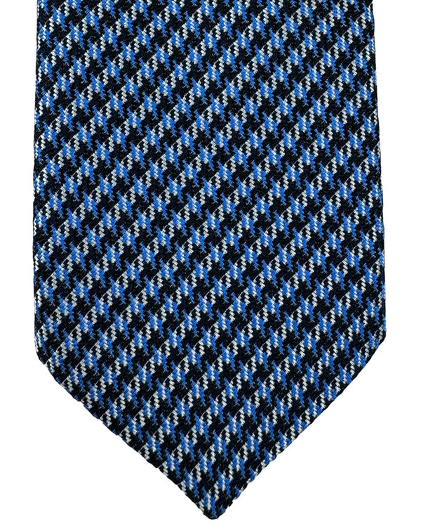 Canali Silk Tie Navy Blue Silver Striped Pattern SALE