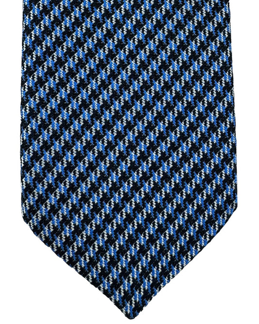 Canali Silk Tie Navy Blue Silver Striped Pattern SALE