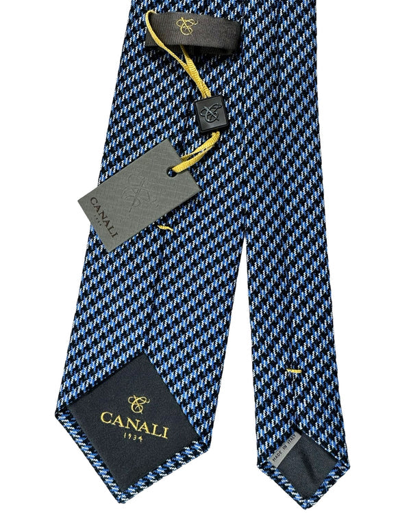 Canali Silk Tie Navy Blue Silver Striped Pattern SALE