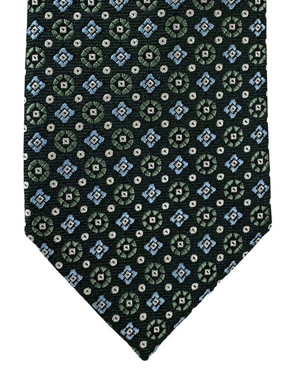 Canali Silk Tie Green Sky Blue Geometric Pattern - Classic Italian