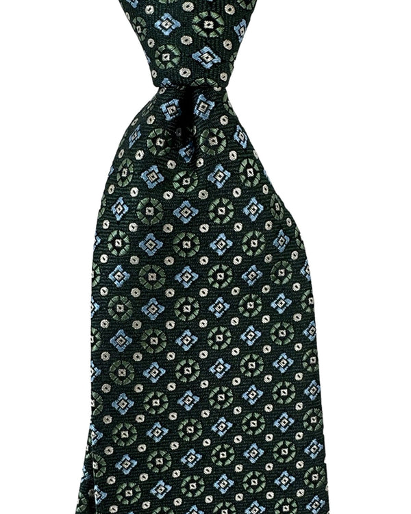 Canali Silk Tie Green Sky Blue Geometric Pattern - Classic Italian