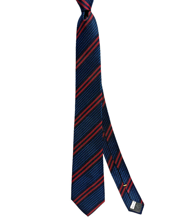 Canali Silk Tie Navy Royal Blue Maroon Stripes Pattern