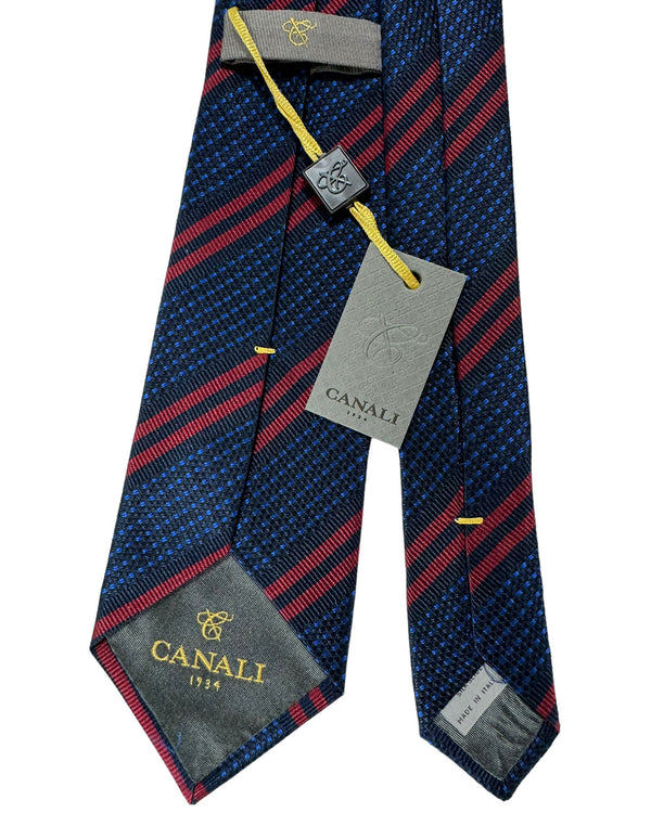 Canali Silk Tie Navy Royal Blue Maroon Stripes Pattern