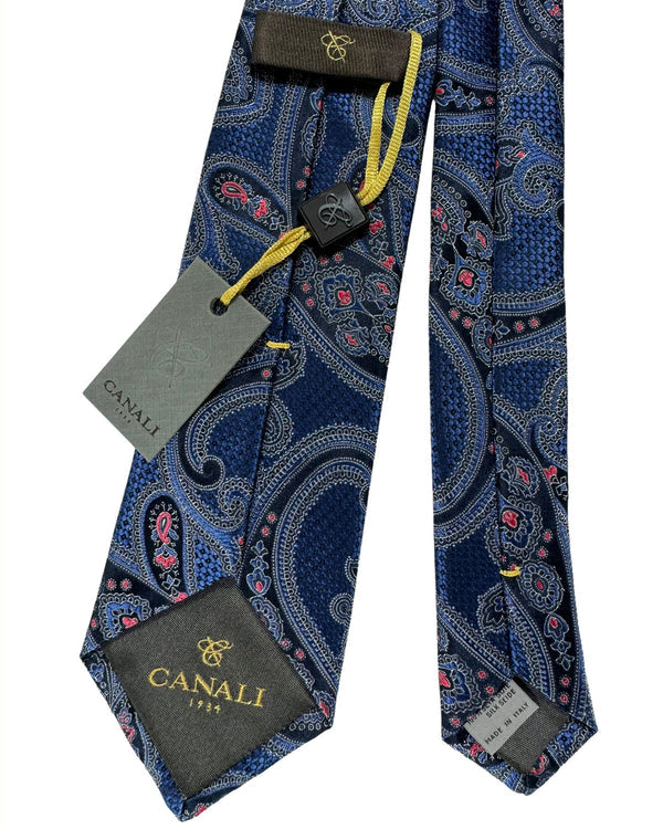 Canali Silk Tie Dark Blue Oversized Paisley Pattern