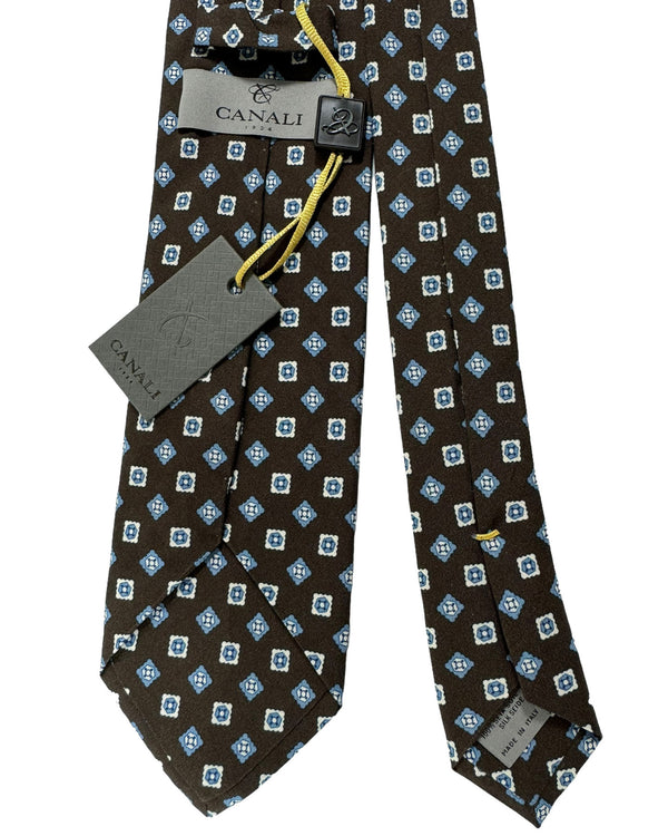 Canali Silk Tie Dark Brown Blue Geometric Pattern - New 2024 Collection
