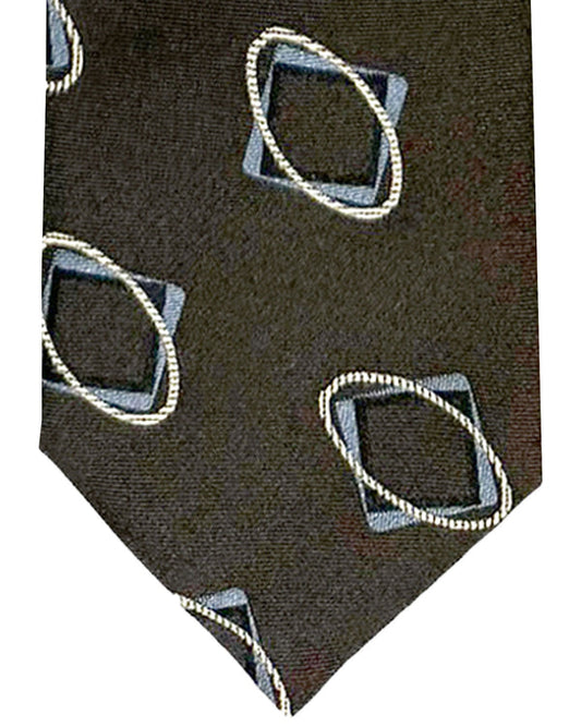 Canali Silk Tie Dark Brown Gray Geometric Pattern - Classic Italian