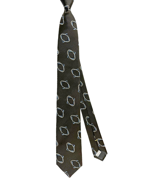 Canali Silk Tie Dark Brown Gray Geometric Pattern - Classic Italian