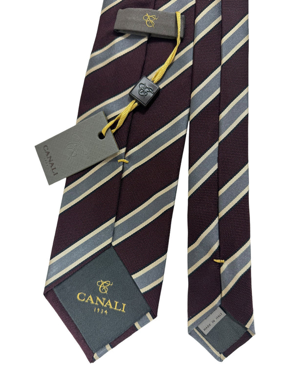 Canali Silk Tie Dark Brown Gray Stripes