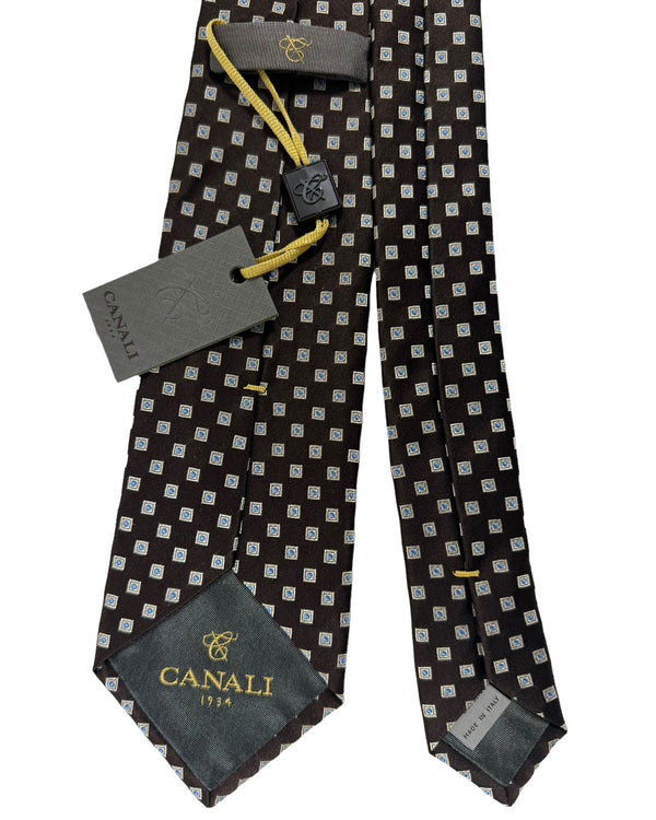 Canali Silk Tie Dark Brown Squares Pattern - Fall/ Winter 2024 Collection SALE