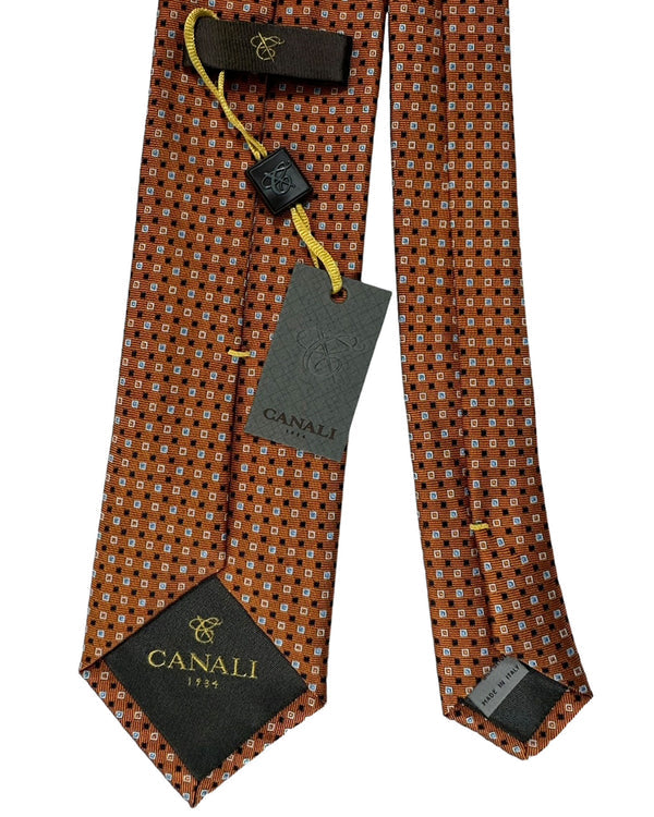 Canali Tie Rust Orange Mini Squares - Jacquard Silk