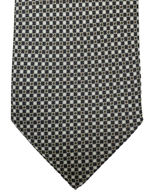 Canali Tie White Gray Brown Micro Pattern