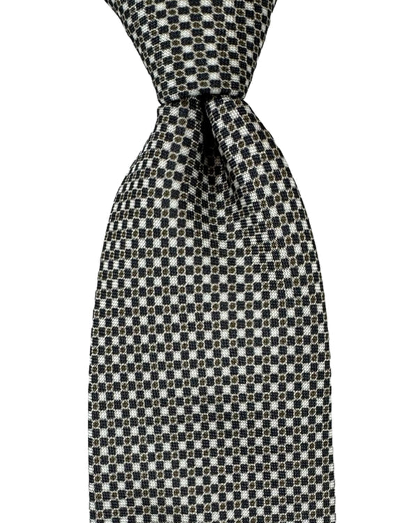 Canali Tie White Gray Brown Micro Pattern