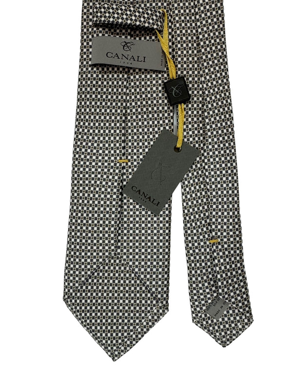 Canali Tie White Gray Brown Micro Pattern