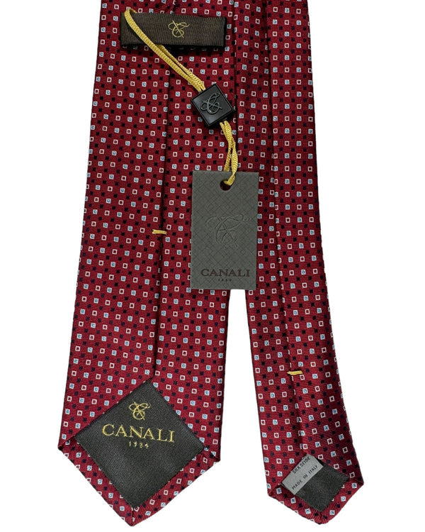 Canali Tie Dark Red Mini Squares - Jacquard Silk