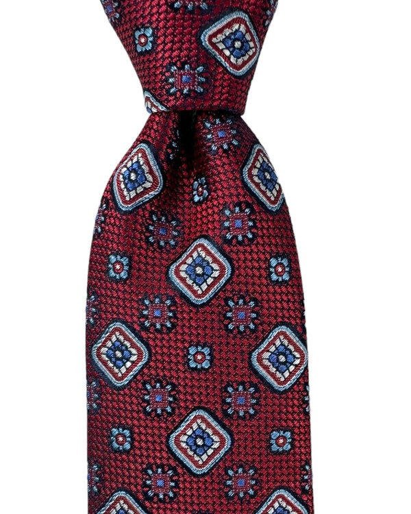 Canali Tie Red Blue Medallion - Jacquard Silk