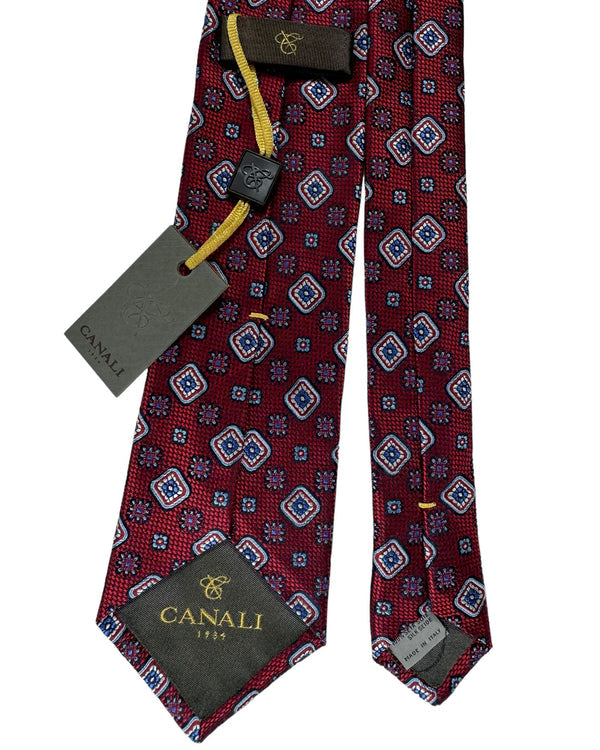 Canali Tie Red Blue Medallion - Jacquard Silk