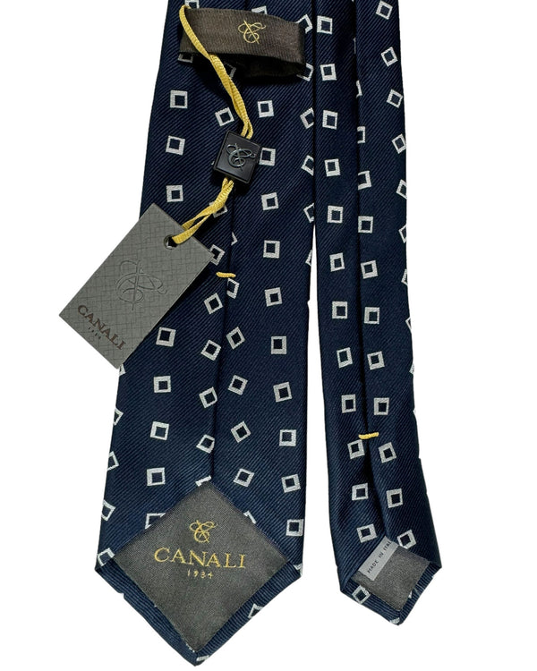 Canali Tie Dark Blue Silver Geometric - Jacquard Silk