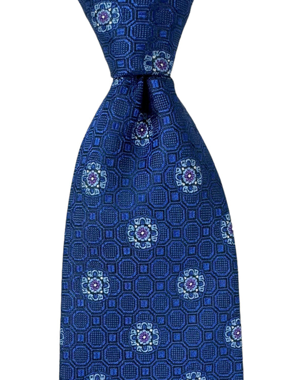 Canali Tie Royal Blue Purple Medallion - Jacquard Silk