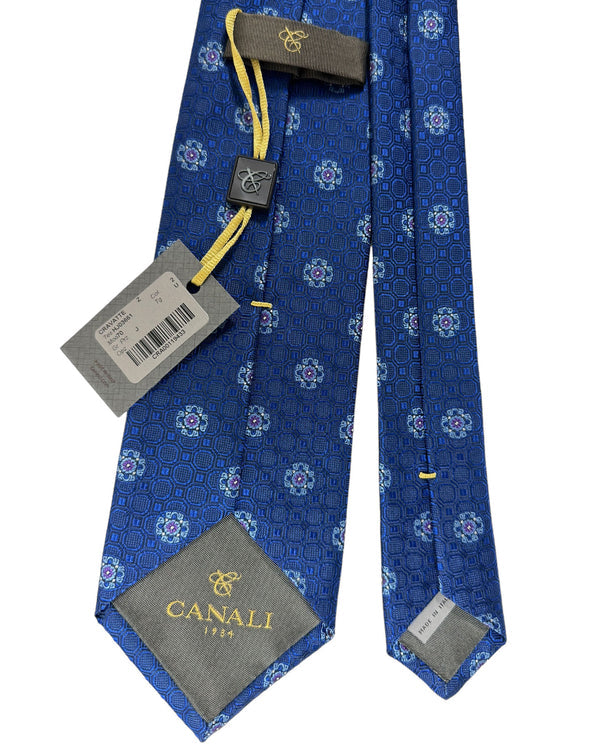 Canali Tie Royal Blue Purple Medallion - Jacquard Silk