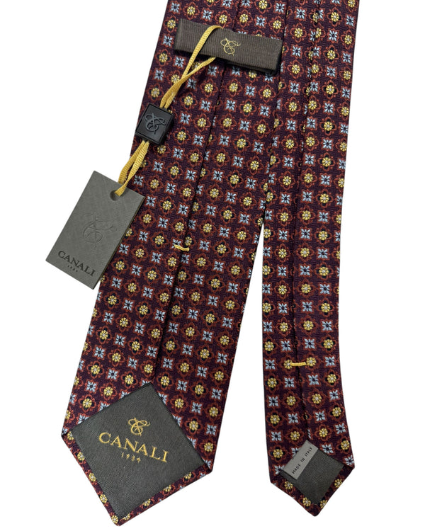 Canali Silk Tie Brown Sky Blue Olive Floral - NEW 2024 Collection