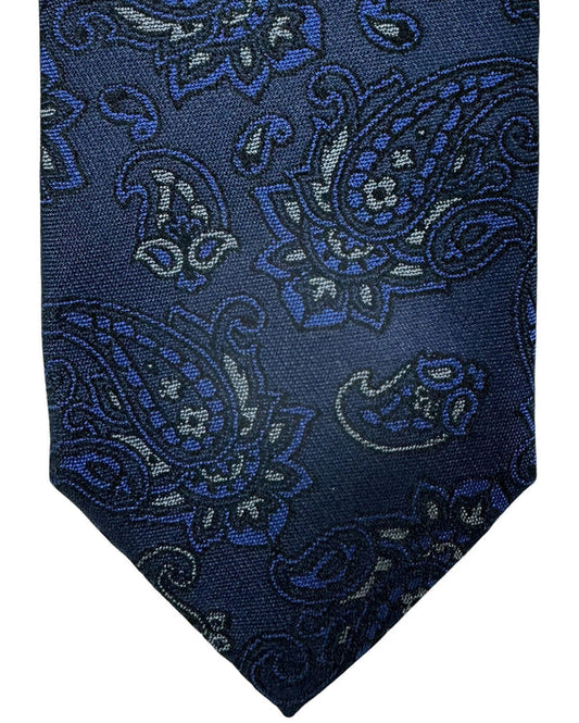 Canali Silk Tie Midnight Blue Gray Paisley - New Collection