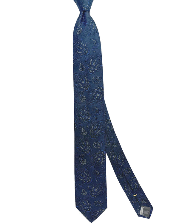 Canali Silk Tie Midnight Blue Gray Paisley - New Collection