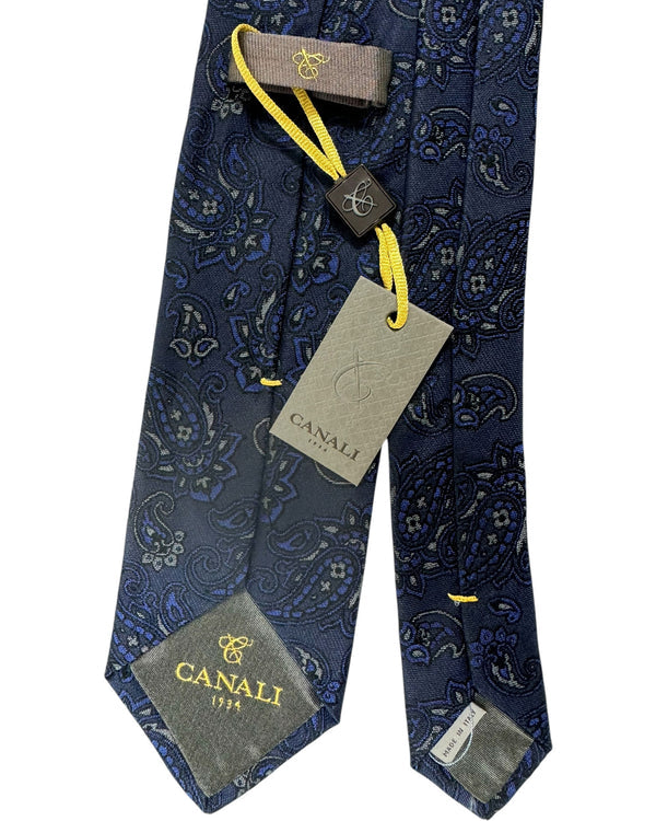 Canali Silk Tie Midnight Blue Gray Paisley - New Collection