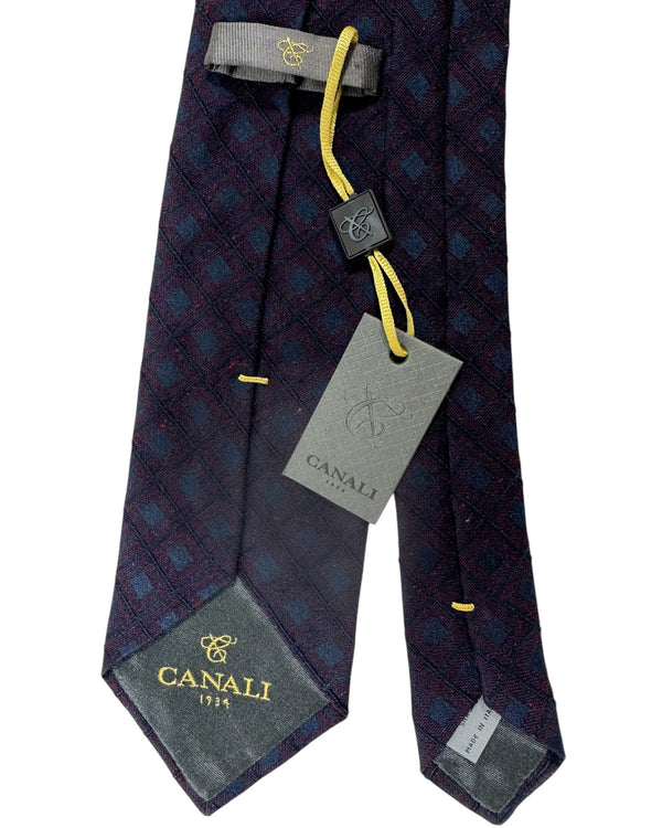 Canali Silk Tie Black Maroon Gingham - NEW 2024 Collection