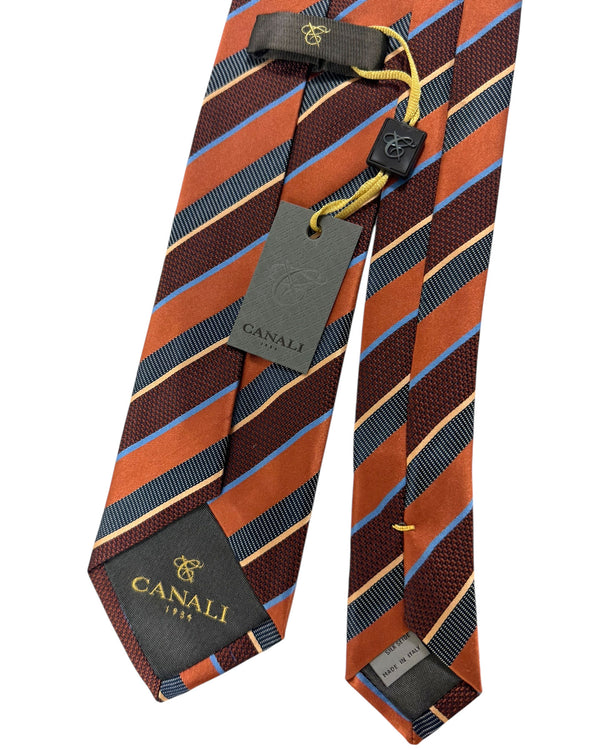 Canali Silk Tie Rust Orange Brown Blue Stripes - NEW 2024 Collection