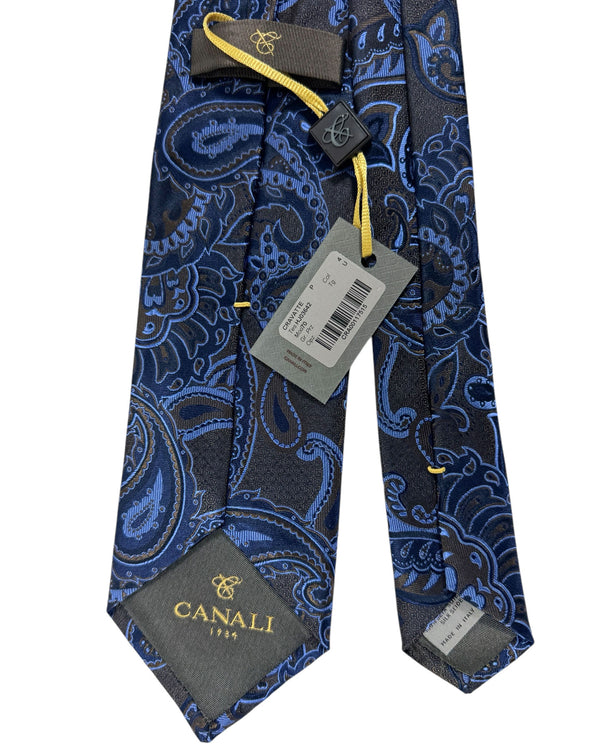 Canali Silk Tie Dark Blue Dark Brown Blue Paisley Ornamental