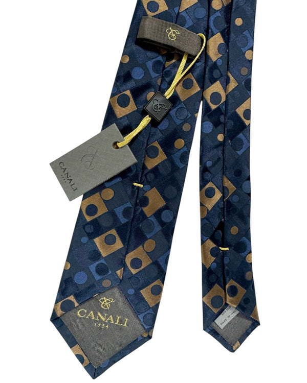 Canali Silk Tie Dark Blue Light Taupe Geometric - NEW 2024 Collection