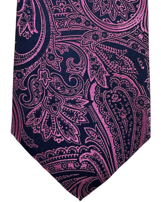 Canali Silk Tie Dark Blue Pink Ornamental - NEW 2024 Collection