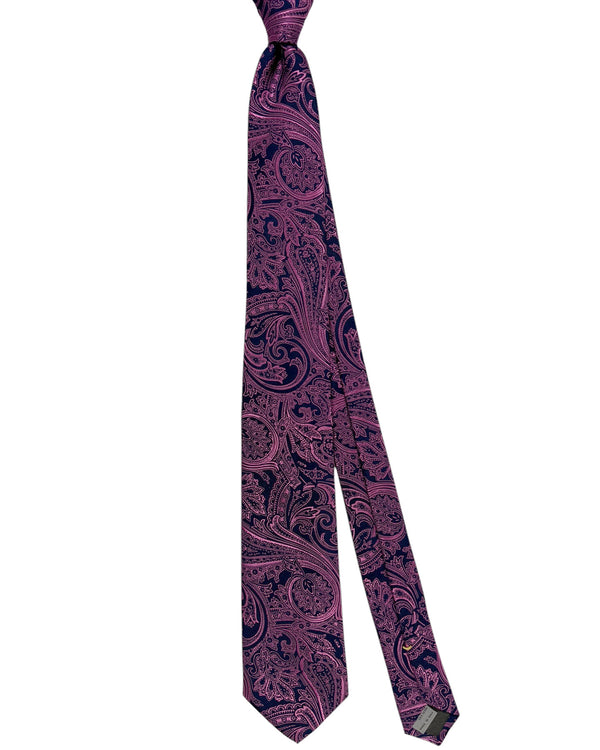 Canali Silk Tie Dark Blue Pink Ornamental - NEW 2024 Collection