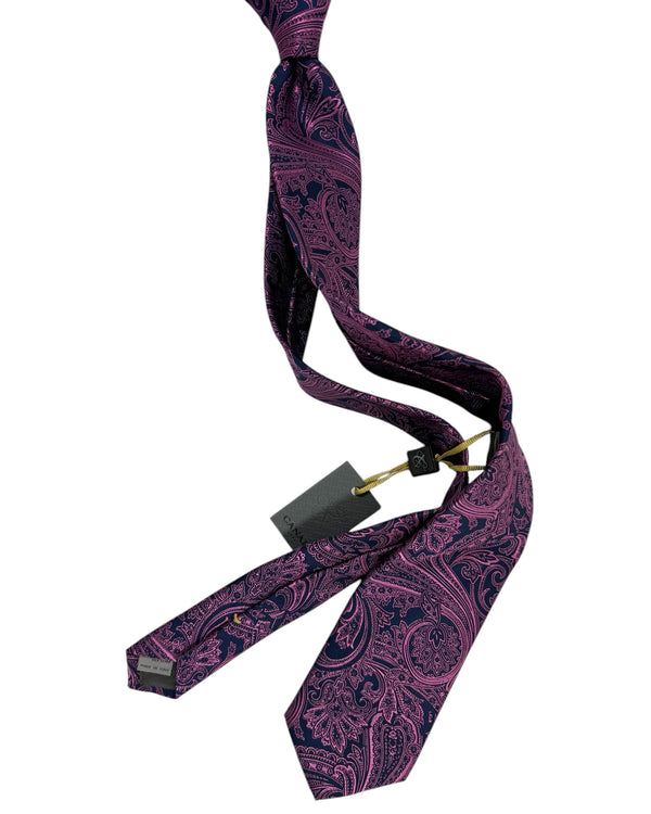 Canali Silk Tie Dark Blue Pink Ornamental - NEW 2024 Collection