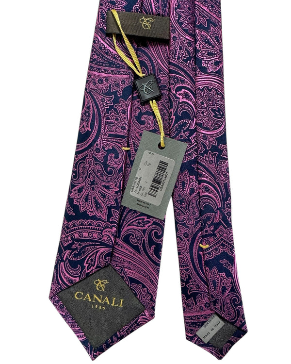 Canali Silk Tie Dark Blue Pink Ornamental - NEW 2024 Collection
