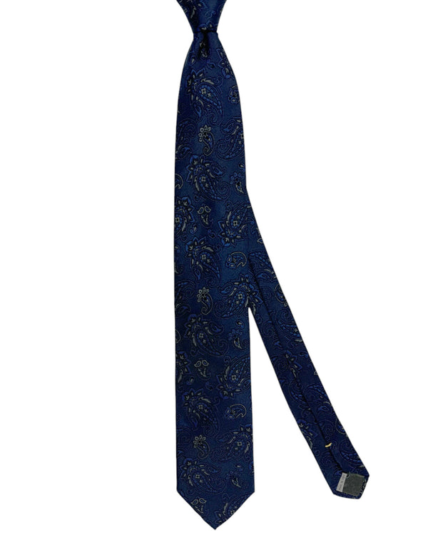 Canali Silk Tie Midnight Blue Gray Paisley - NEW 2024 Collection
