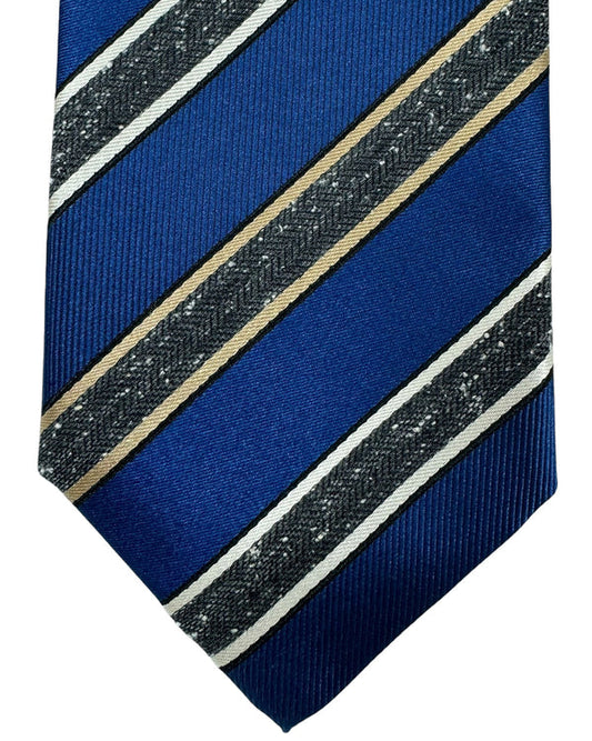 Canali Silk Tie Royal Blue Gray Stripes - Fall/ Winter 2024 Collection