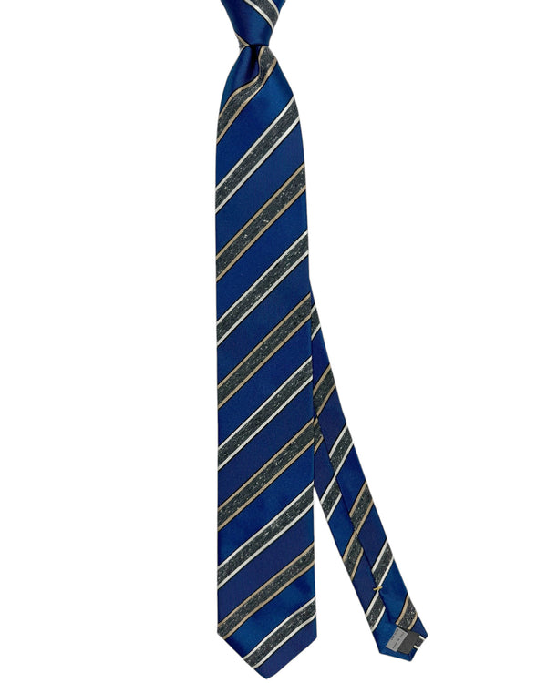 Canali Silk Tie Royal Blue Gray Stripes - Fall/ Winter 2024 Collection