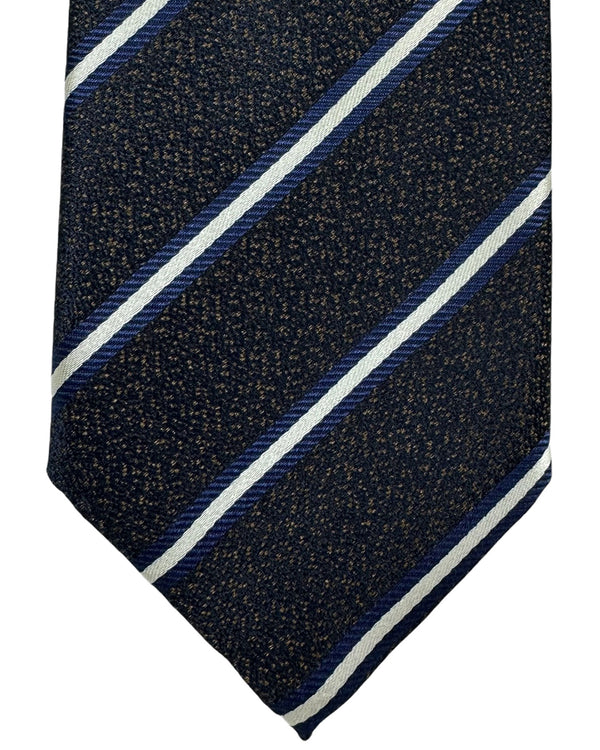Canali Silk Tie Dark Brown Dark Blue Stripes - NEW 2024 Collection