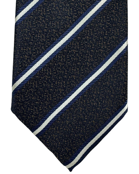 Canali Silk Tie Dark Brown Dark Blue Stripes - NEW 2024 Collection