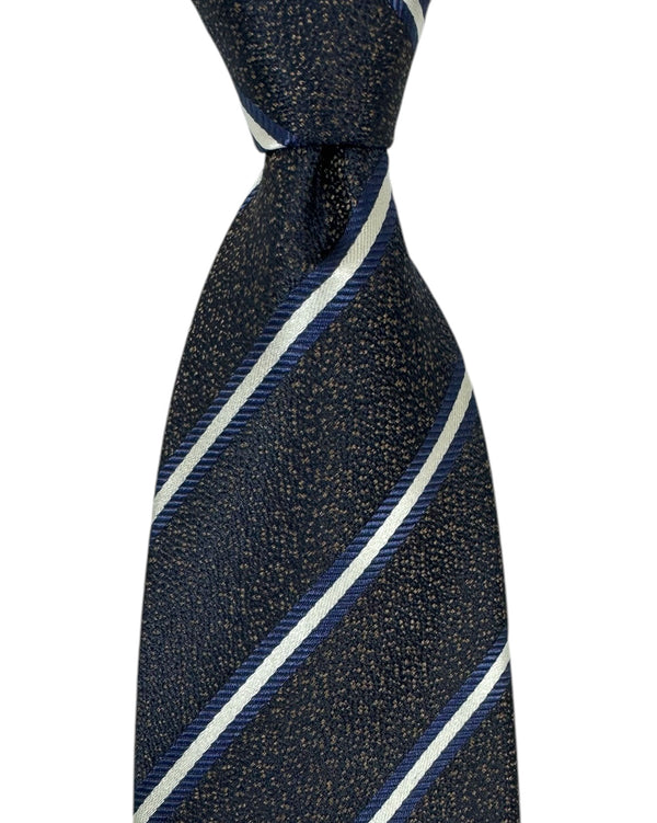 Canali Silk Tie Dark Brown Dark Blue Stripes - NEW 2024 Collection